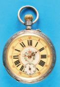 Engraved Alpine Silver Pocket Watch with Painted Dial and Chiselled Bridge Movement