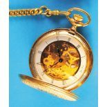 Jean Jacot, gilt pocket watch with skeletonised movement, jump cover and gilt chain,