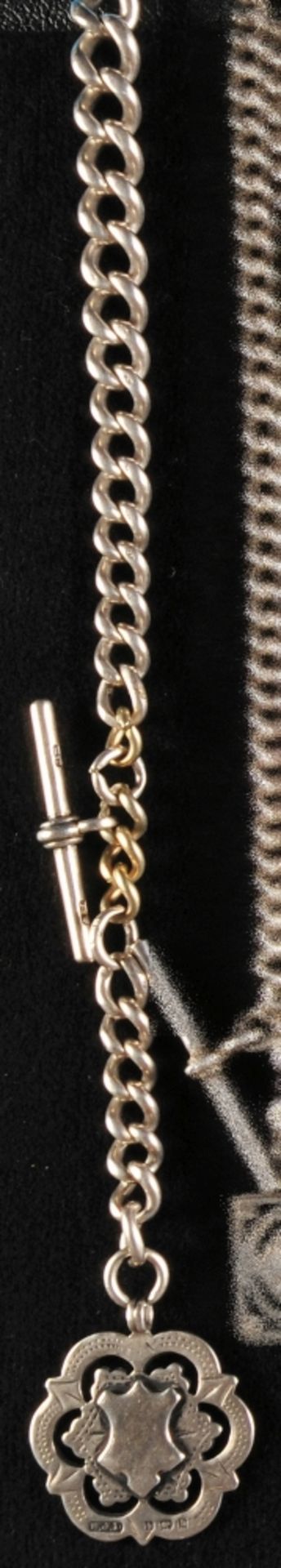 Silver pocket watch chain, gradient, with toggle, lobster clasp and pendant 