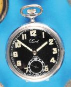Jewel Incabloc, Nickel Service Pocket Watch with Black Dial