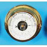 Treasure precision barometer with thermometer, round gold-plated case with glazed front door, 