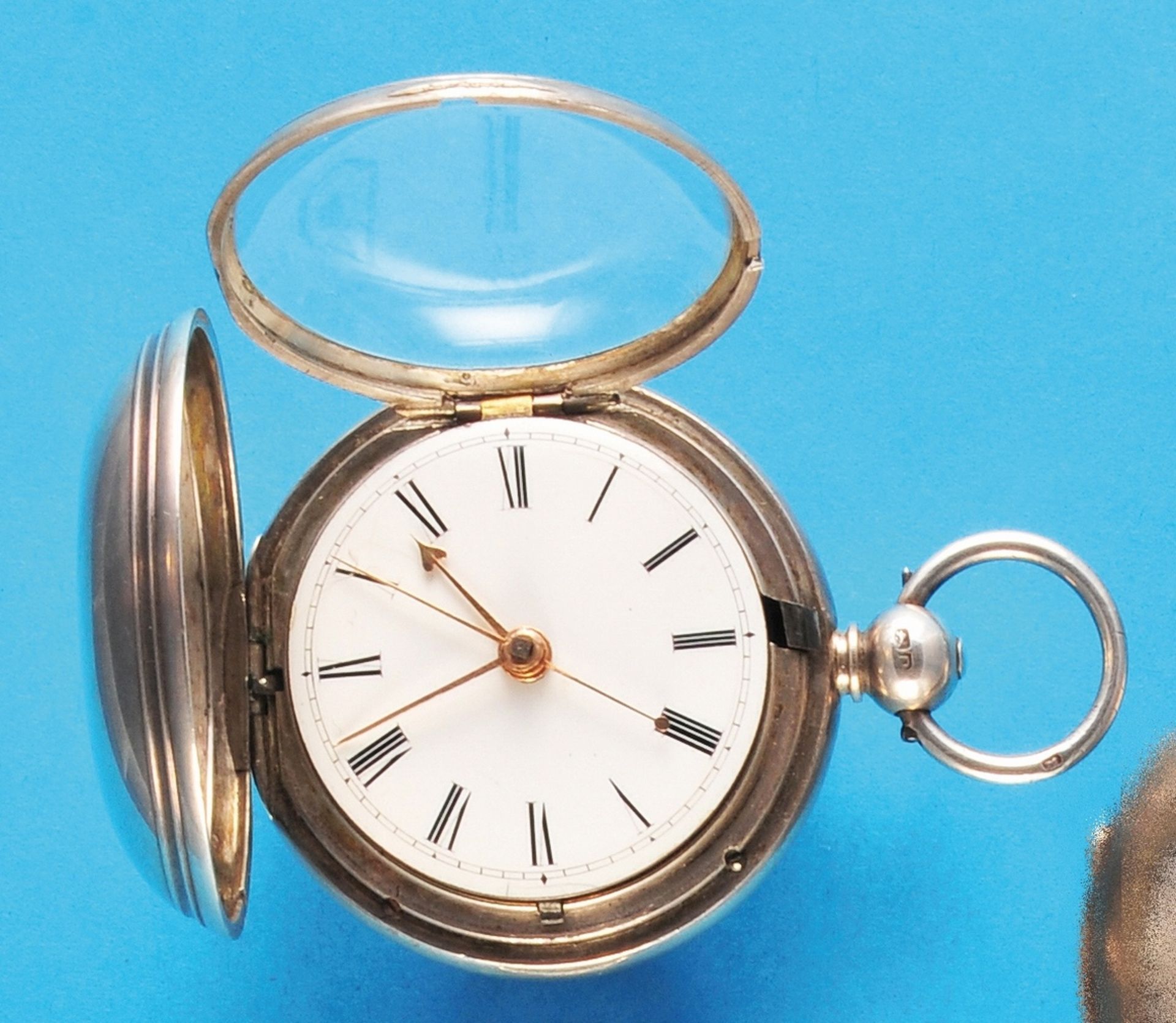 Silver pocket watch with jumping cover, central second hand and early cylinder escapement - Bild 2 aus 2