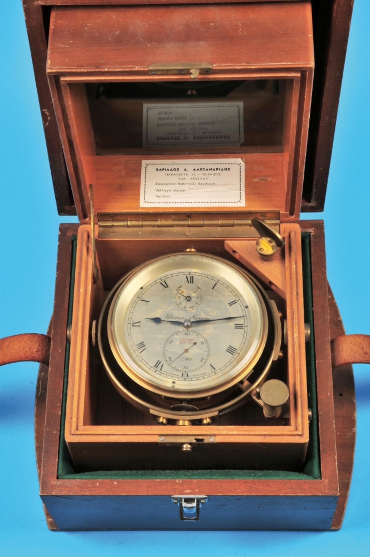 Thomas Mercer Ltd. marine chronometer, "Centenary 1858-1958", St. Albans.
England, No. 22660, with t