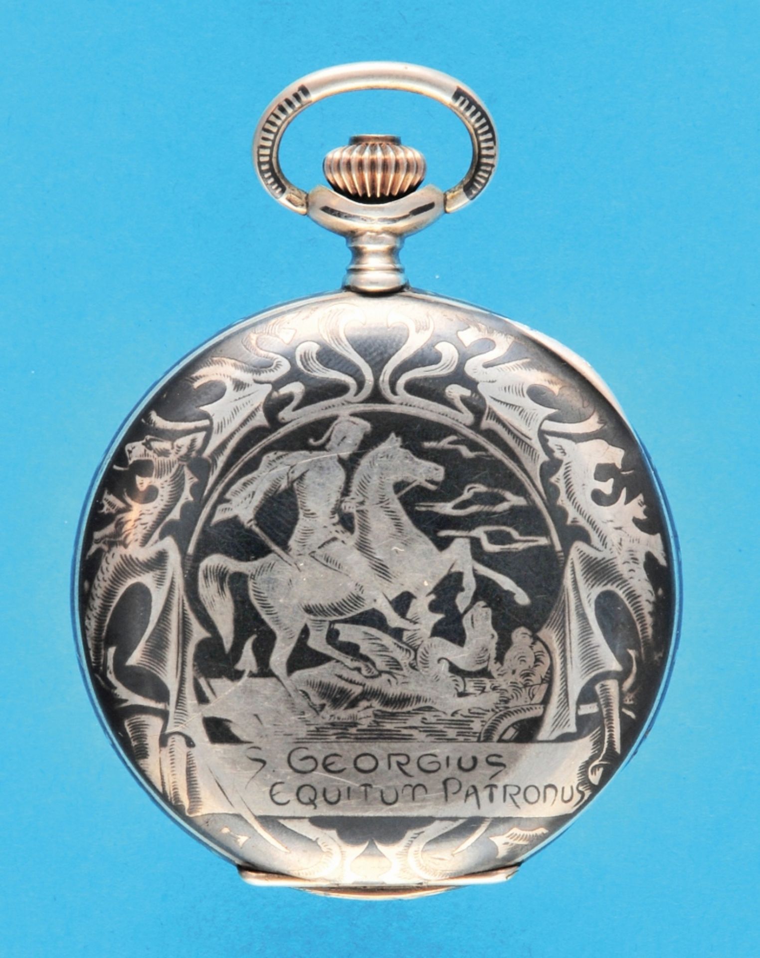 Doxa tulasilver pocket watch with jump cover, jump cover with floral tulasilver decoration,
