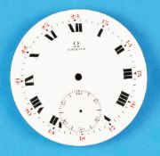 Omega enamel dial with Roman numerals and red scale