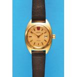 Omega MegaQuartz, gold-plated ladies' wristwatch with date, gold-plated case with steel screw-in bac