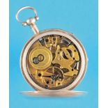 Large silver cylinder pocket watch with ¼-repeater and shock protection "Parachute",