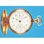 J.Assmann Glashütte i/Sa. No. 19209, gold pocket watch with jump cover, chronograph and 30-minute co