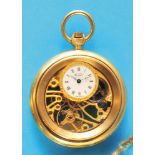 Comor Watch Co, 2-sided, skeletonised, gold-plated pocket watch with 2-zone time, 