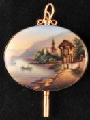 Gold enamel pocket watch key, 14 ct..,