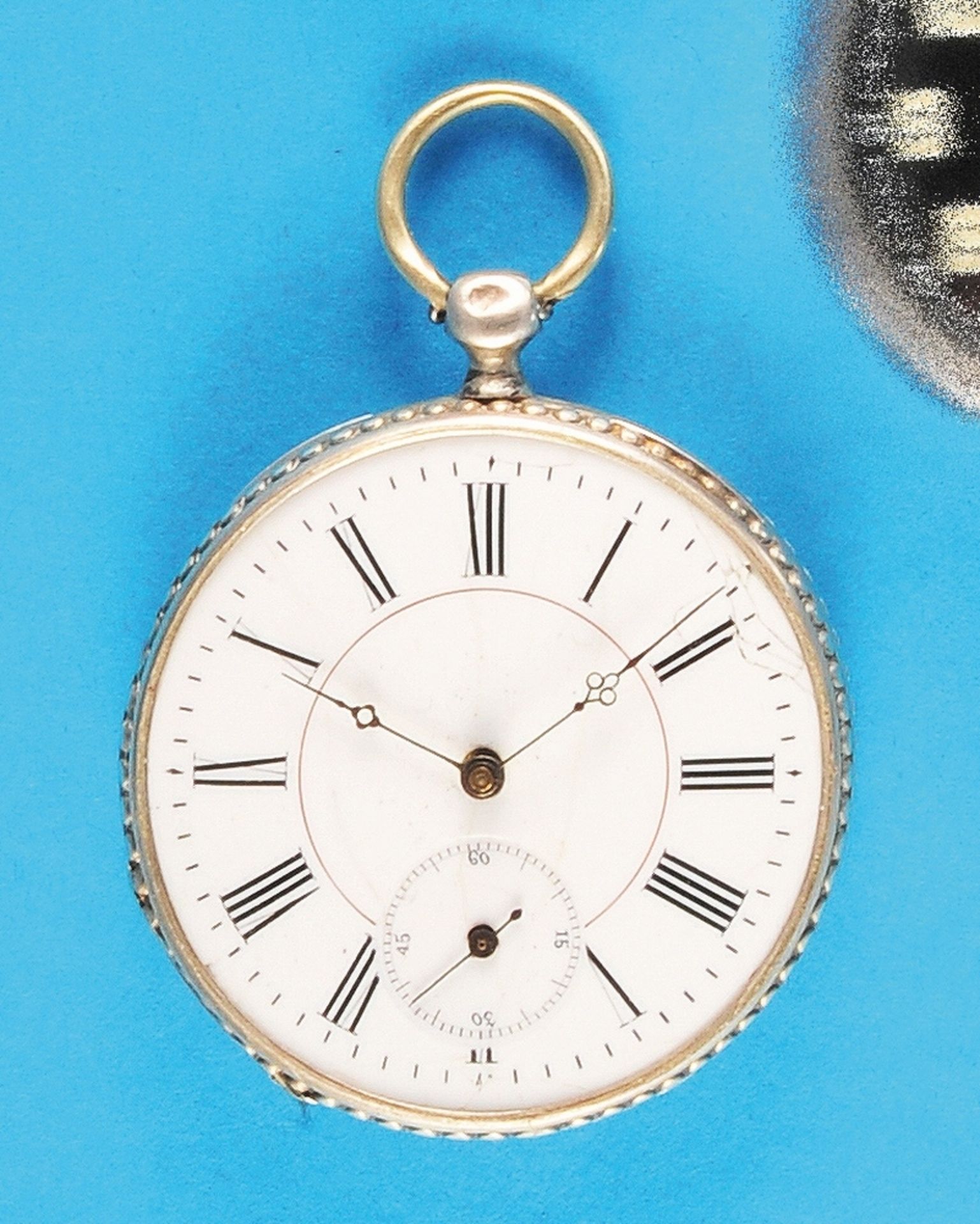 Silver pocket watch with engraved movement and compass, guilloché silver case - Bild 2 aus 2