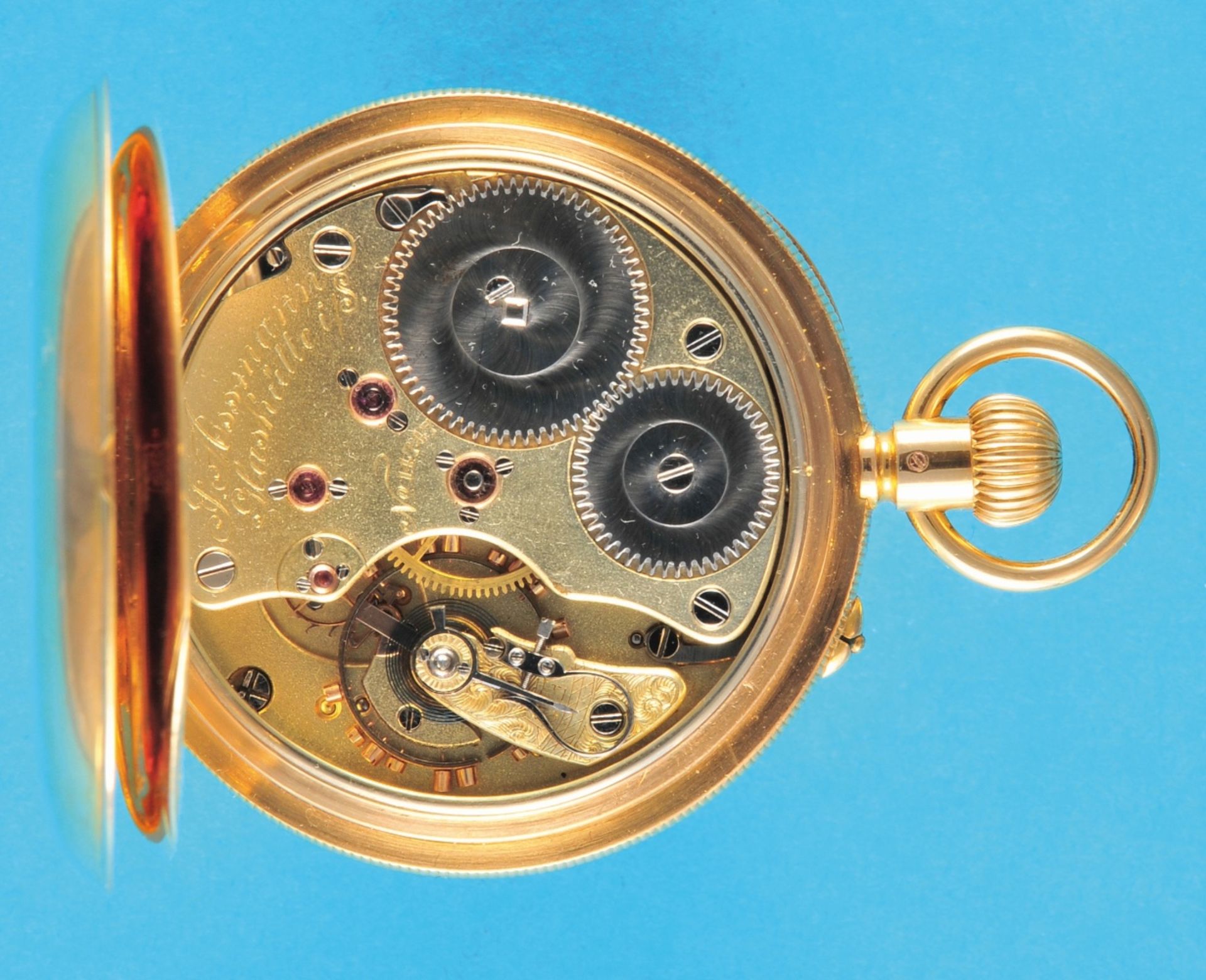 J. Assmann, Glashütte i./S., No. 14747 in 1Aquality, large 18-ct.-2-lid gold pocket watch,  - Bild 2 aus 2