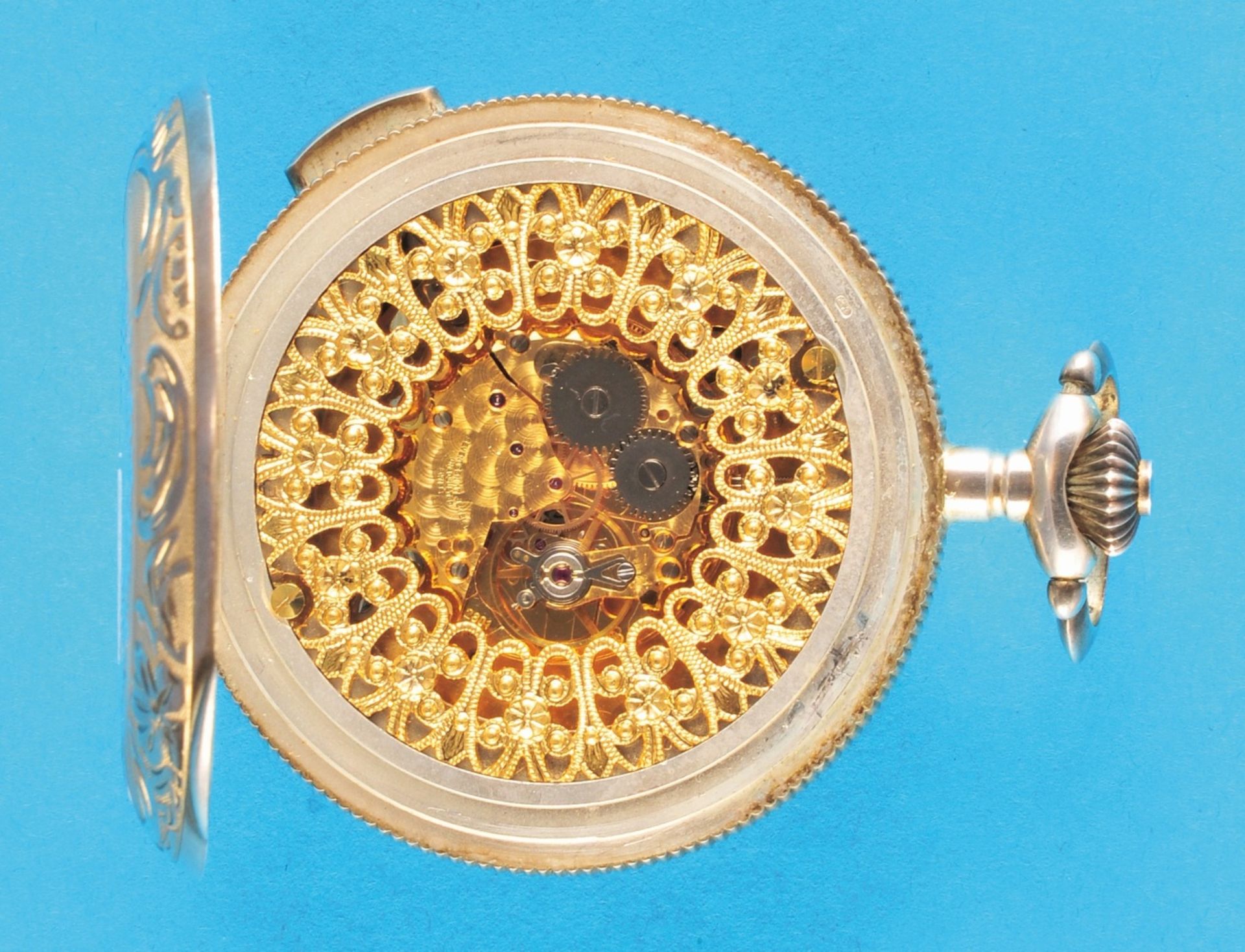 George Bélangère, Le Locle, sterling silver pocket watch with jump cover and 5-minute repeater
