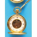 TCM Watch Co, gold-plated pocket watch with centre seconds, jump cover and gold-plated chain,