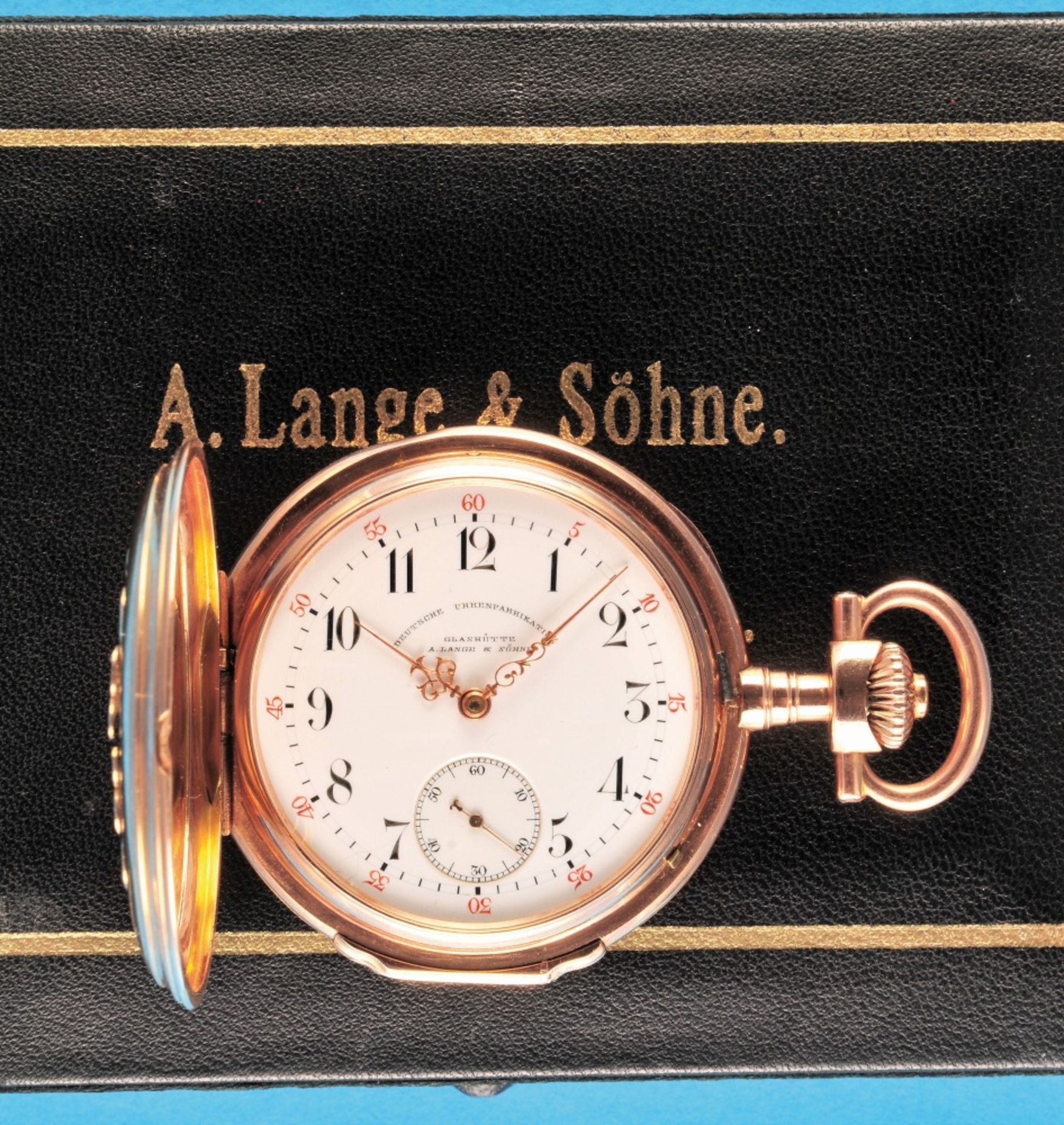 Deutsche Uhrenfabrikation Glashütte, A. Lange & Söhne, no. 35837, stepped 14-ct. 3-lid gold case wit