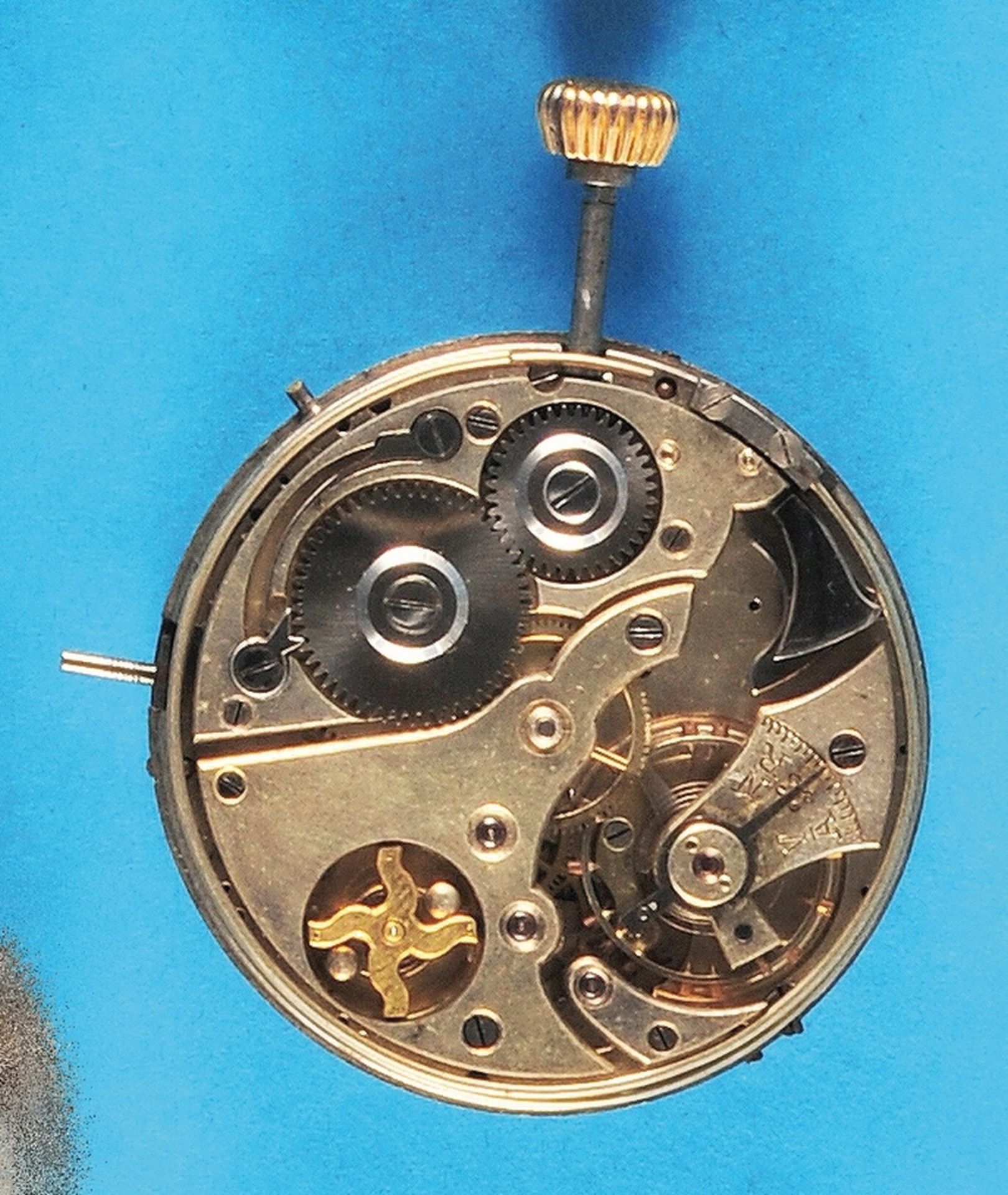 Pocket watch movement with ¼-repeating on 2 tone springs, enamel dial with Arabic numerals