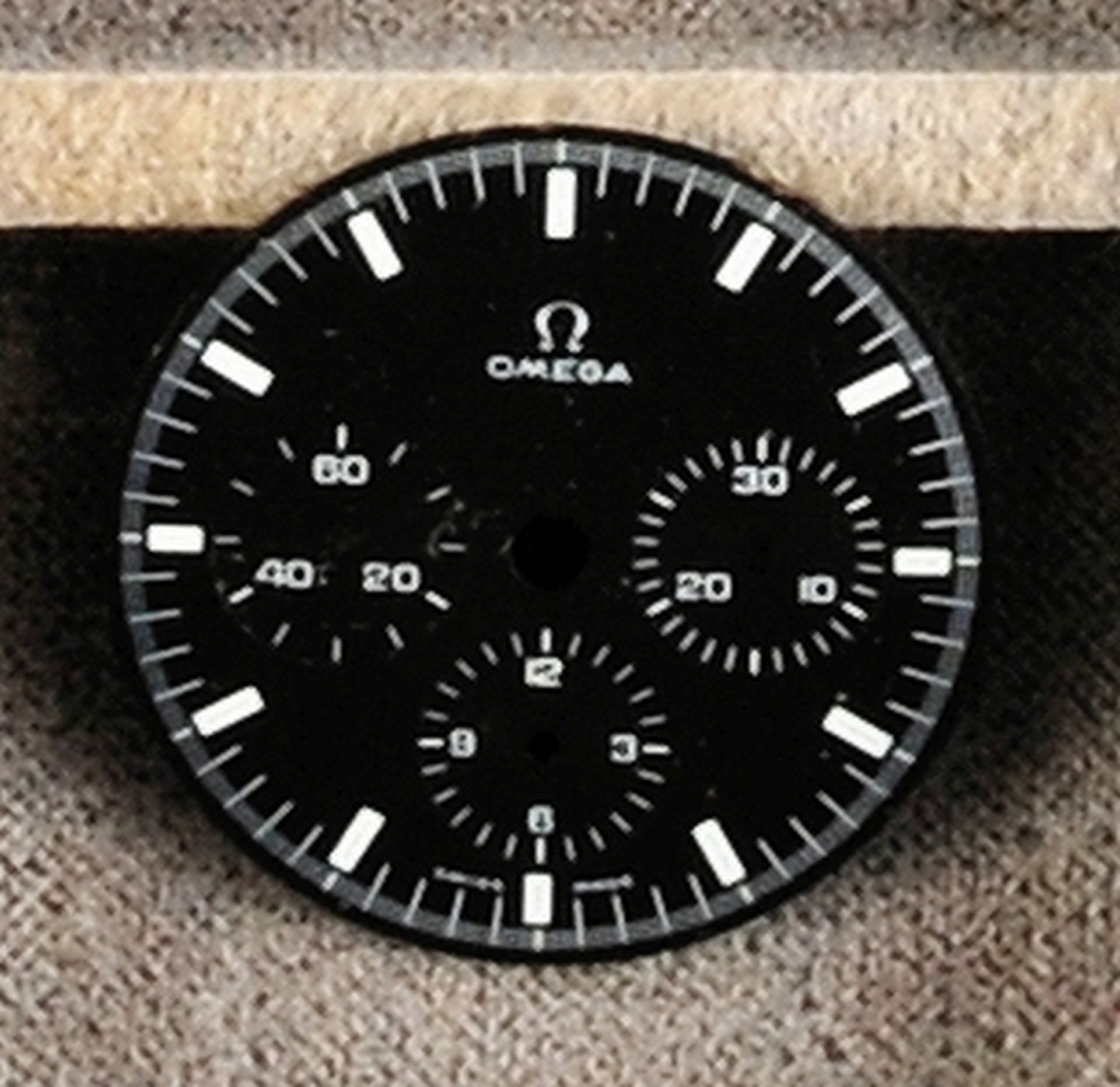 Omega chronograph dial for cal. 321, black dial with luminous indexes