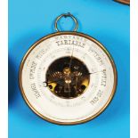 French round barometer with feet to stand on and support ring, white barometer scale