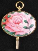 Gold enamel pocket watch key, 14 ct..,