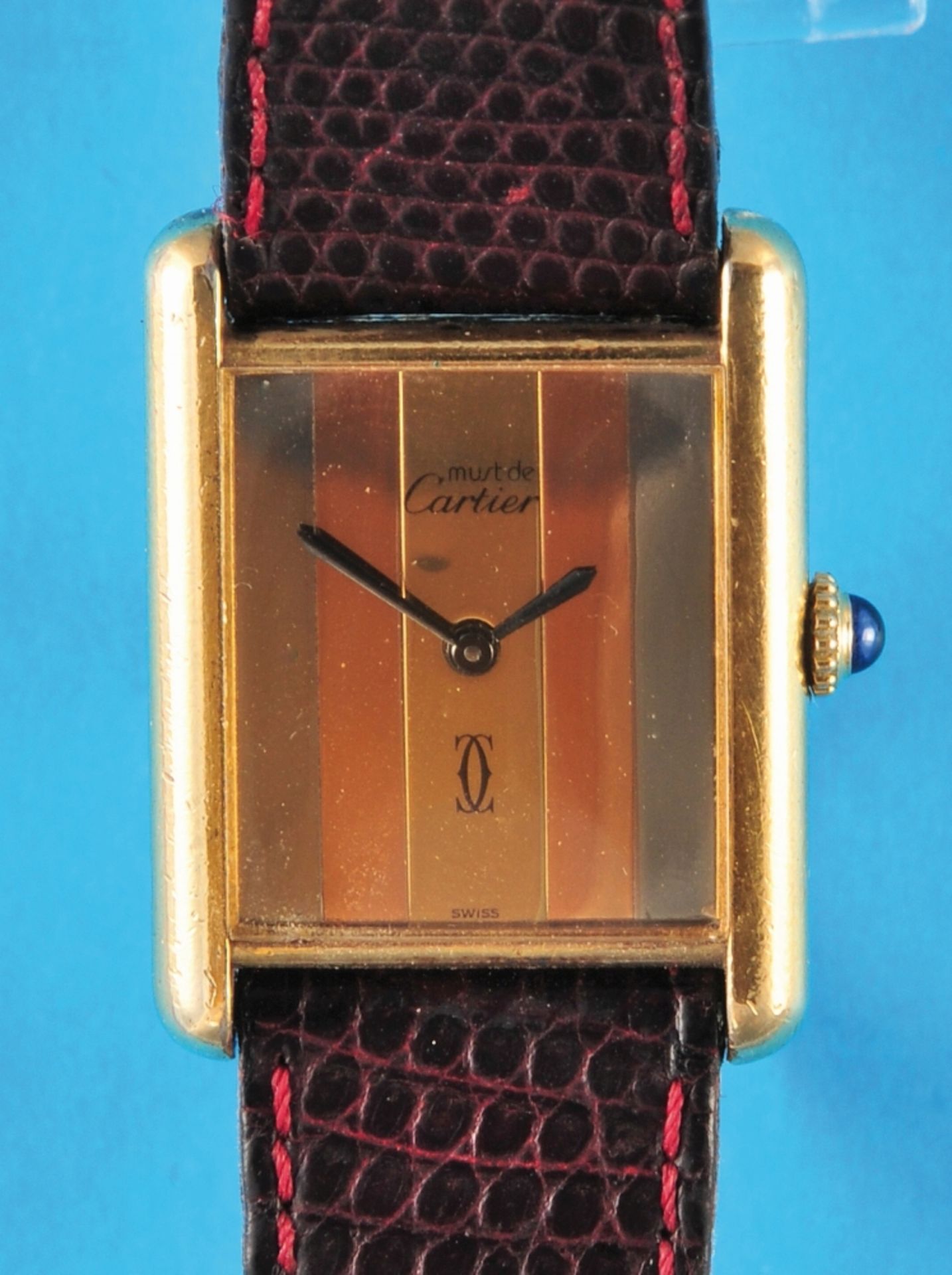 Cartier Tank, "Must de Cartier - Tri-color-Dial", ladies' wristwatch with original case and dial wit