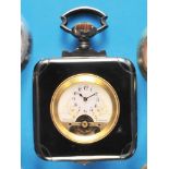 Very large, square metal pocket watch to stand on with 8-day movement 