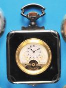 Very large, square metal pocket watch to stand on with 8-day movement