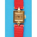Zenith, square ladies' gold wristwatch, 18 ct. gold, shaped lever movement cal. 57.8, 1950s, 