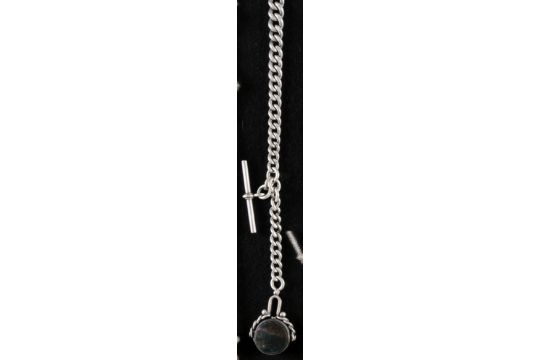 Silver Pocket Watch Chain with Rotating Pendant 