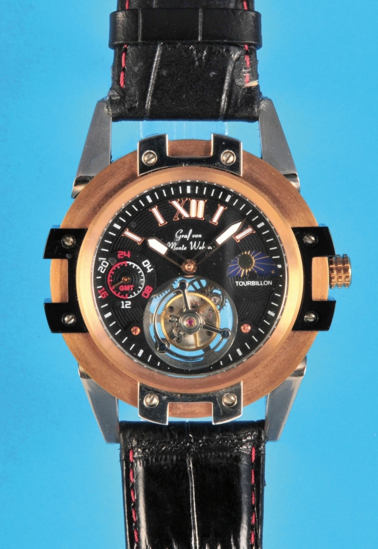 Large Graf von Monte Wehro "Toubillon" wristwatch with original case, 