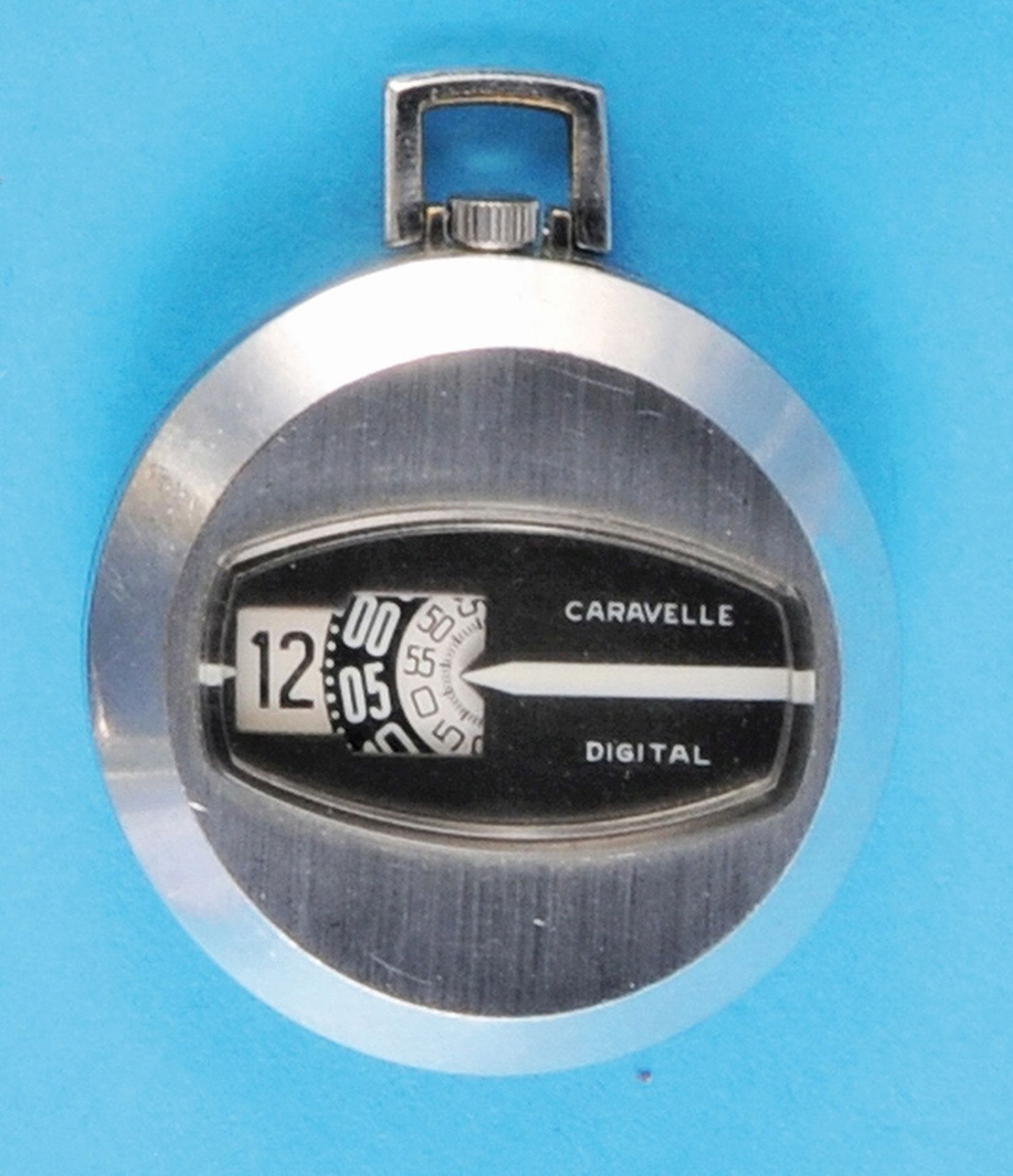 Caravelle Digital, pocket watch with digital display for minute, second and jumping hour, 