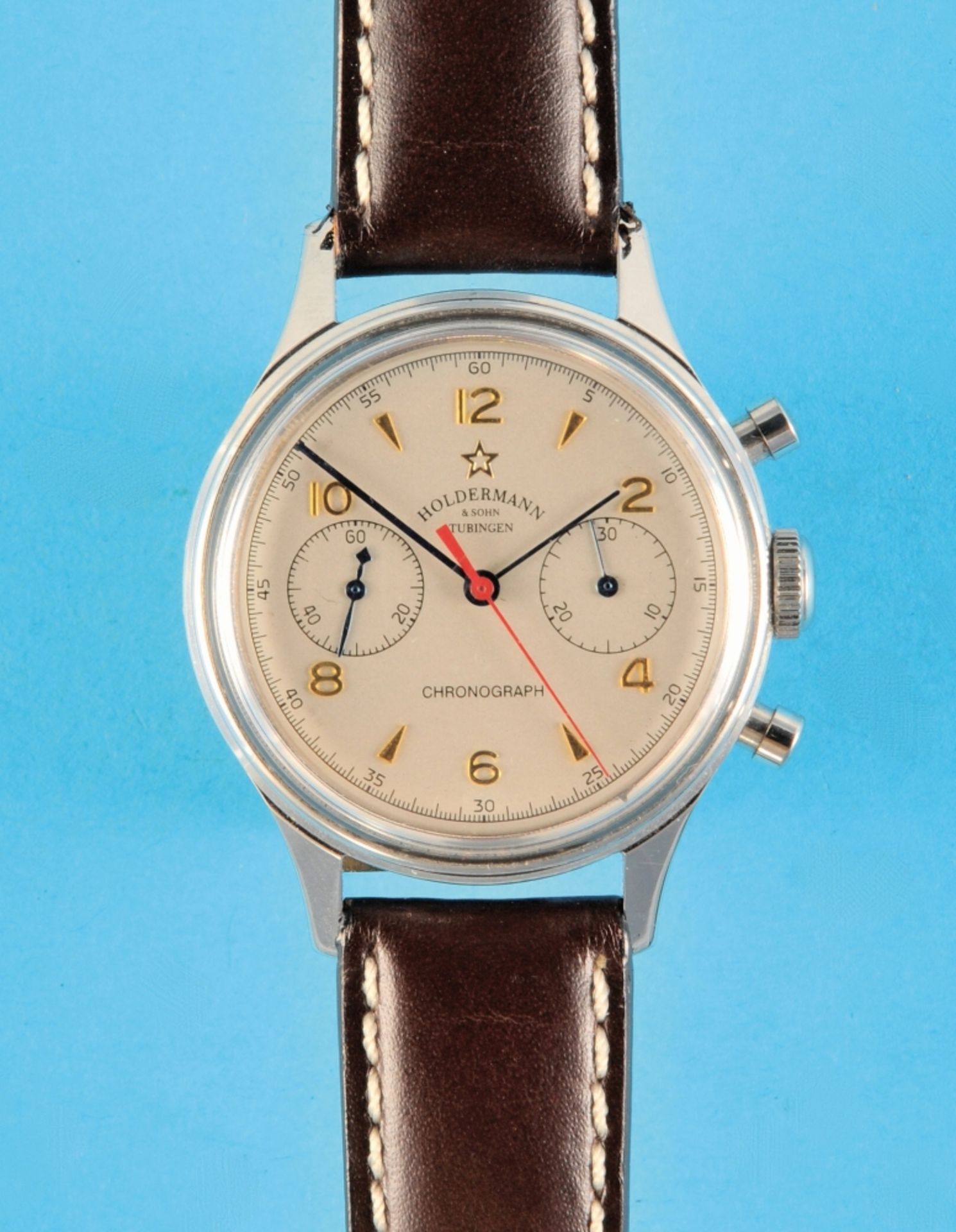 Holdermann & Sohn, Tübingen, "Starcompax" wristwatch with ratchet wheel chronograph 