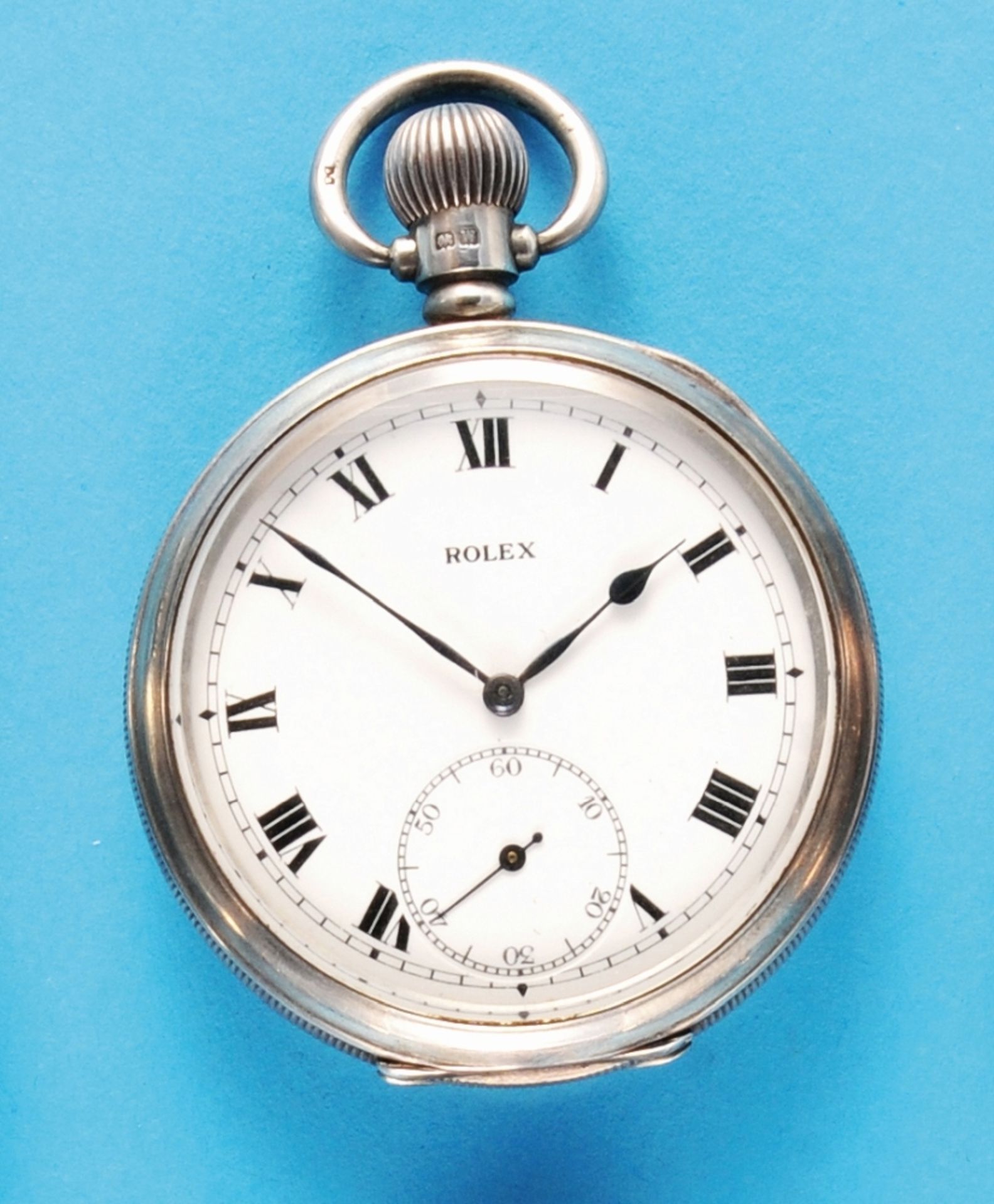 Rolex silver pocket watch, guilloché silver case, HM 1921, - Image 2 of 2