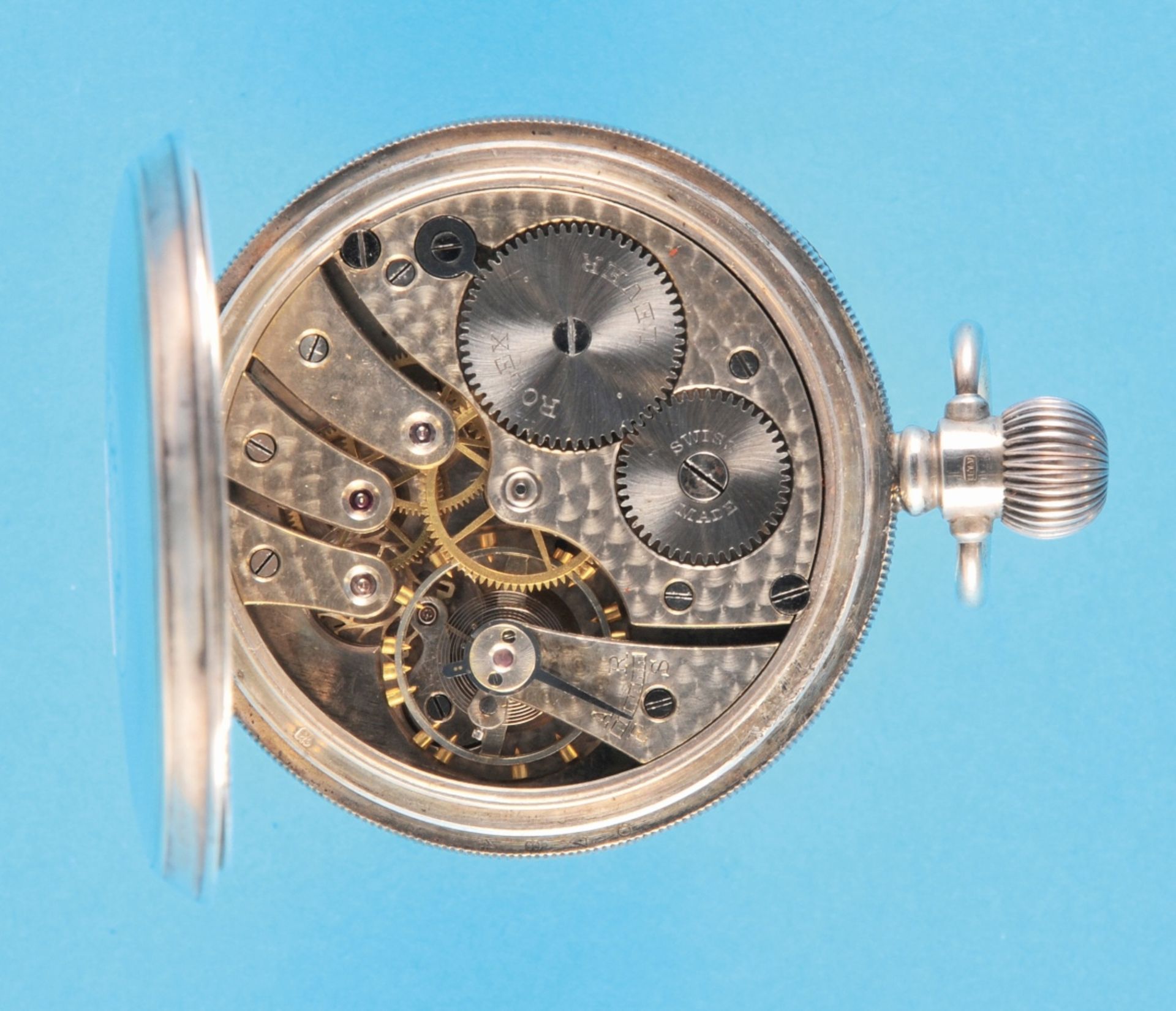 Rolex silver pocket watch, guilloché silver case, HM 1921,