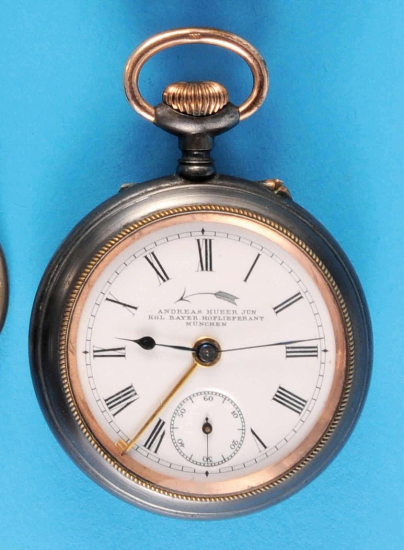 Metal pocket watch with alarm clock on bell, Andreas Huber jun., Royal Bavarian Court Supplier Munic