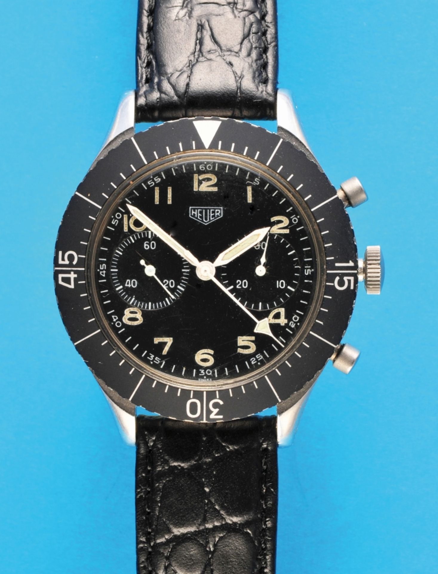 Heuer Bundeswehr wristwatch with flyback chronograph and 30-minute counter,