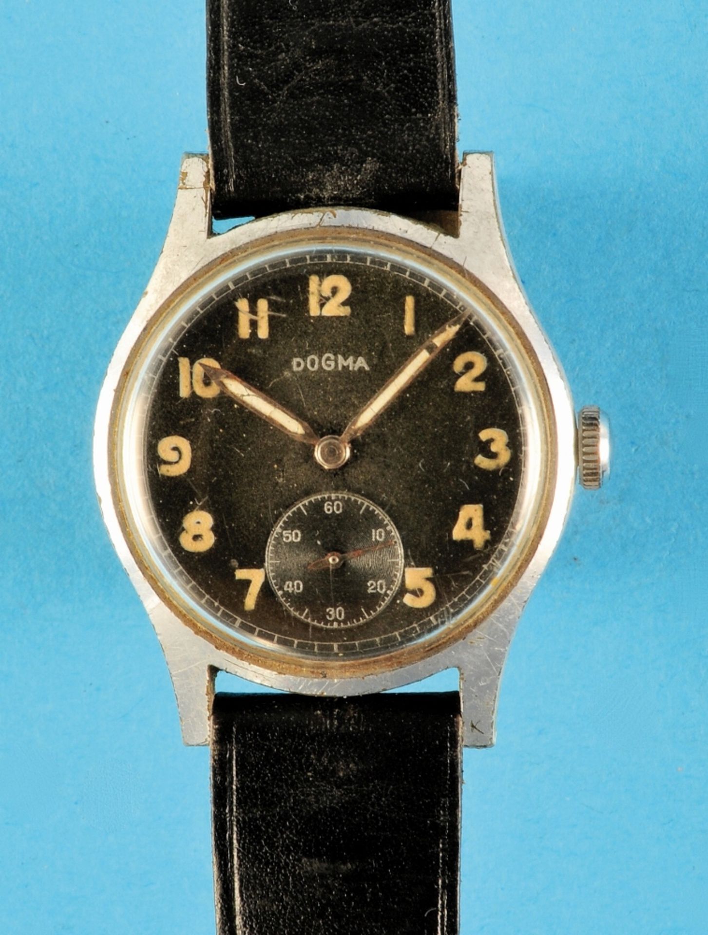 Dogma service watch, German Army, case with steel screw back, cal. AS 1130, 1950s