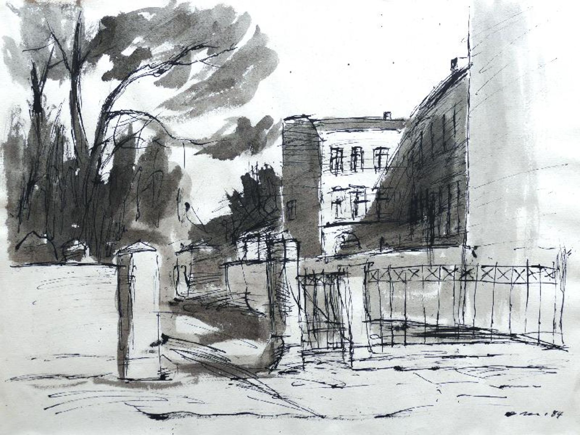 Mohr, Arno - Brecht-Haus und Friedhofseingang in der Chausseestraße