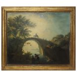 River landscape with character bridge and towers, Italian painter of the eighteenth century.
