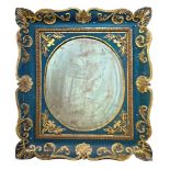 Mirror in gilded and lacquered wood in shades of blue, Early 19th century