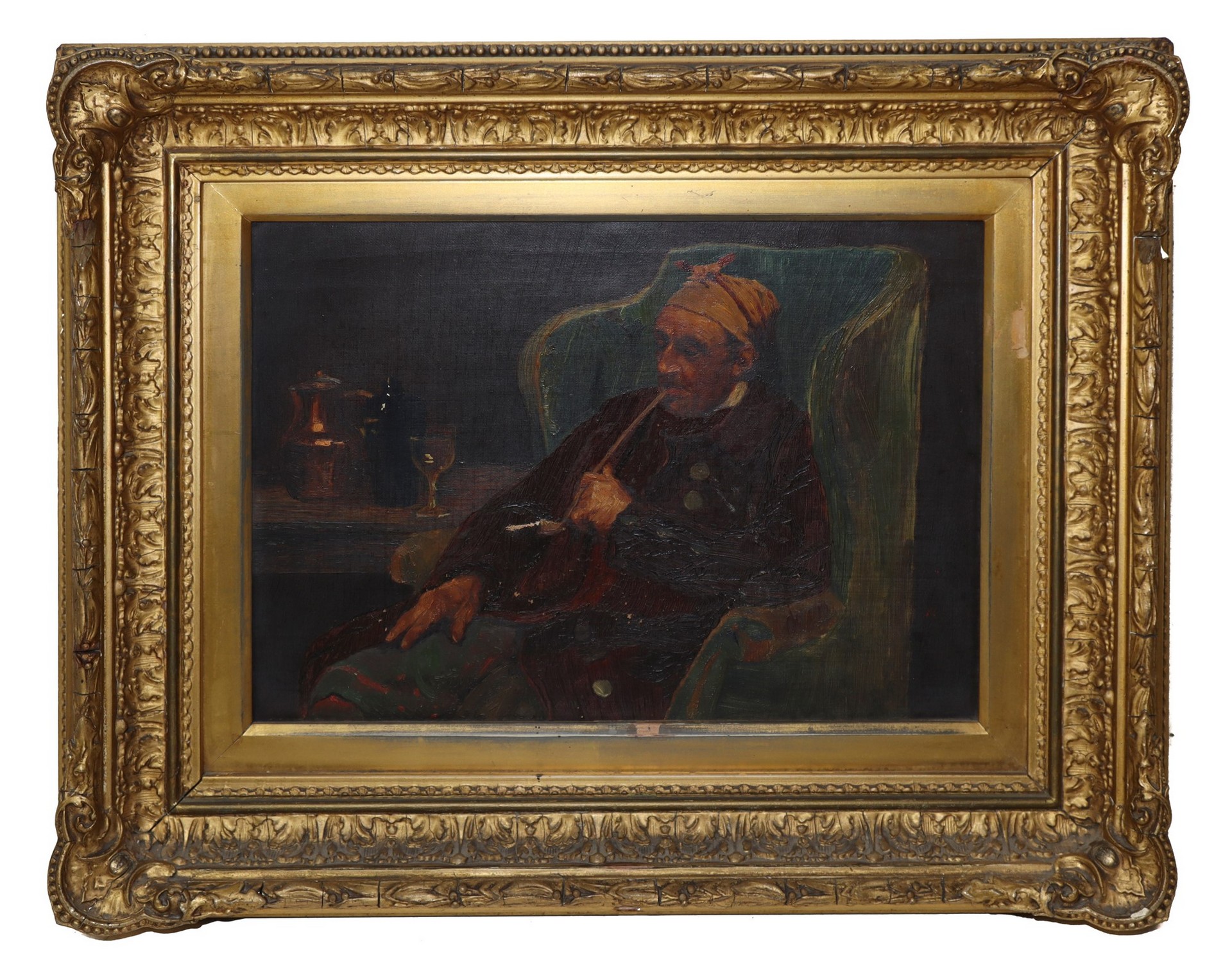 Pipe smoker in an armchair, nineteenth century