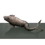 Fish in 915 silver, articulated with eyes in green paste, Spain, 20th century