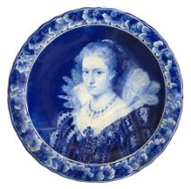 Koninklijke Porceleyne Fles - Large blue plate depicting Jacqueline Van Caestre, 1966
