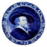 Koninklijke Porceleyne Fles - Large blue plate depicting a portrait of Rubens, 20th century