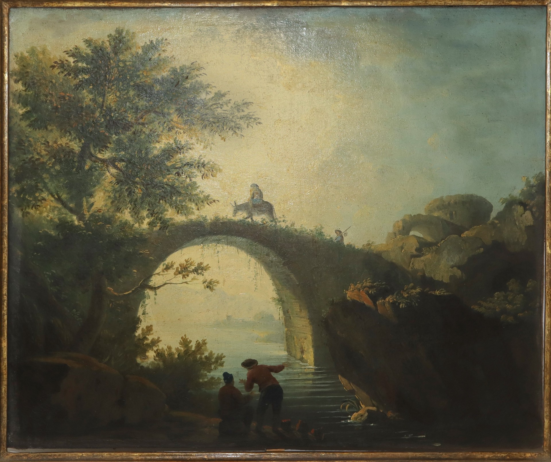 River landscape with character bridge and towers, Italian painter of the eighteenth century. - Image 2 of 4