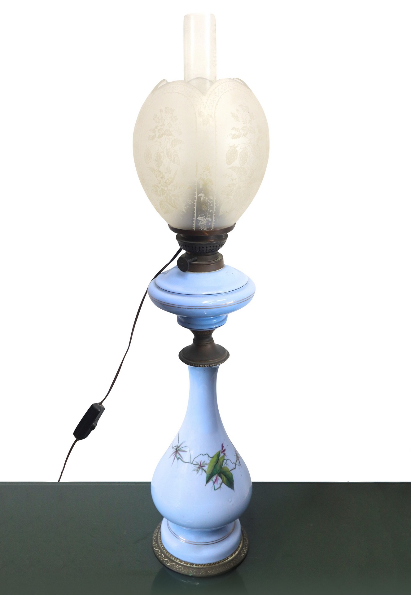 Lamp in shades of blue with floral decoration, Early 20th century - Image 3 of 4