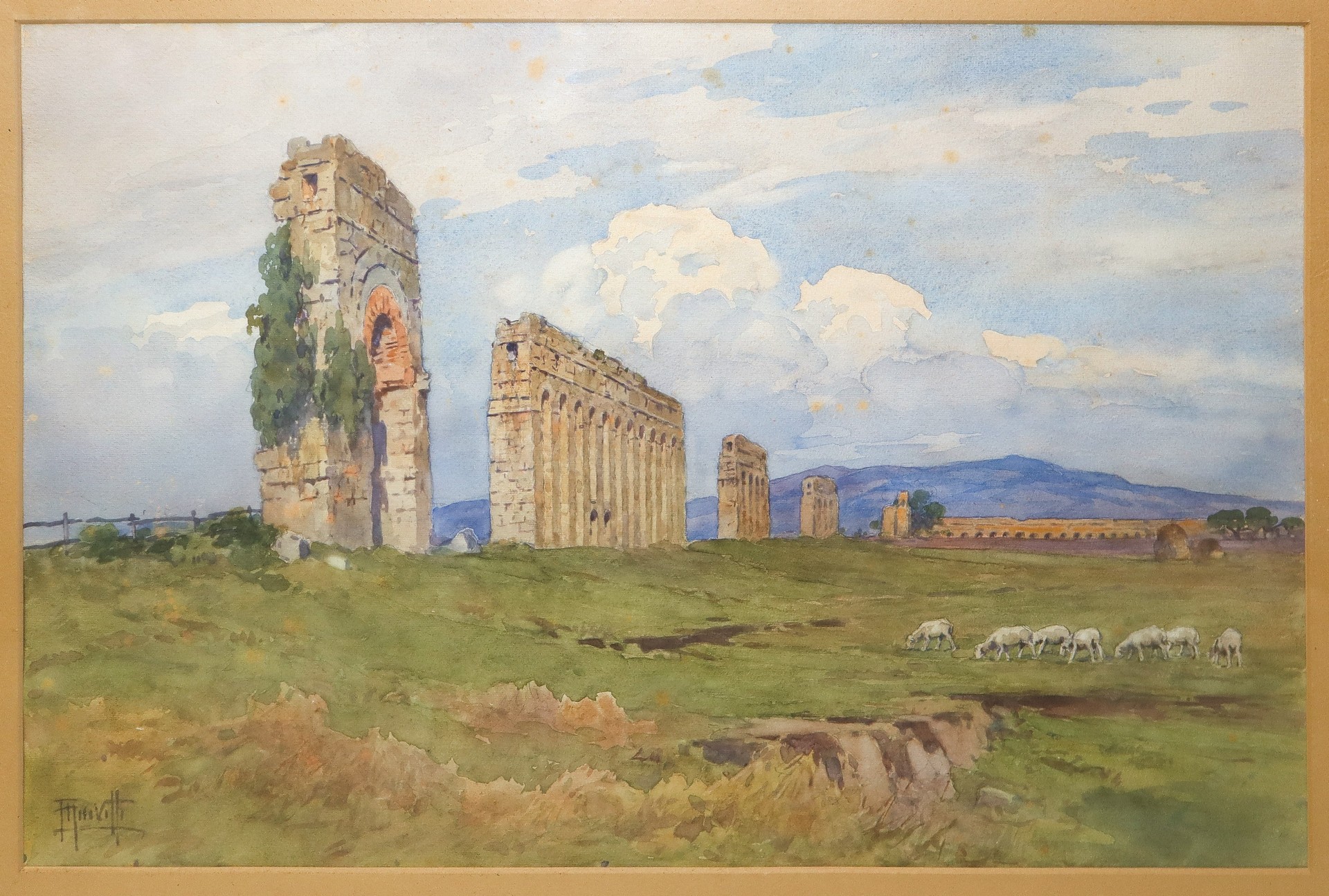 Landscape with Roman ruins and grazing flock, Early 20th century