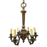 Chandelier with 6 lights in gilt bronze, 20th century