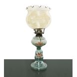 Painted glass oil lamp with floral motifs, 20th century