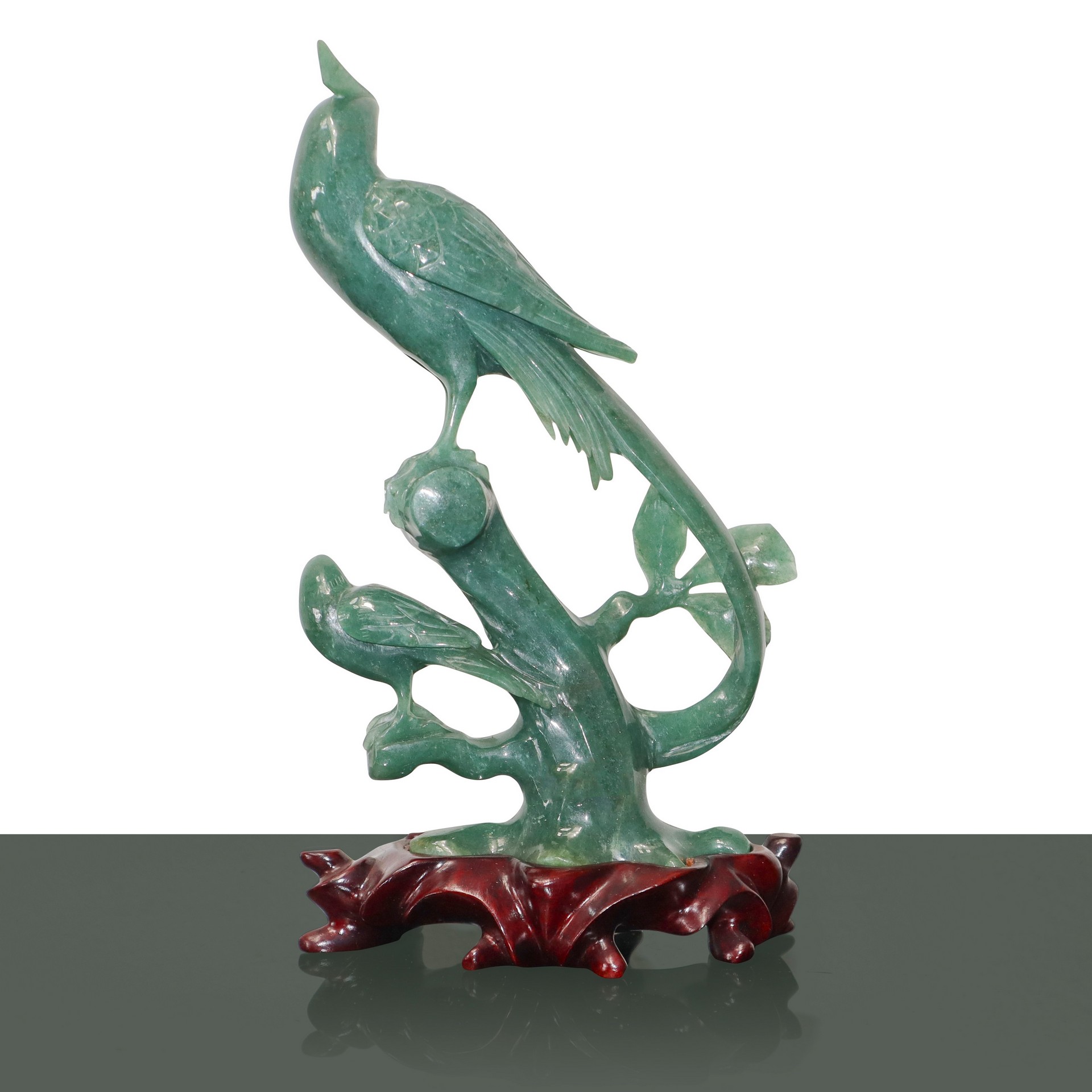 Jade sculpture depicting birds on a branch - Bild 2 aus 5