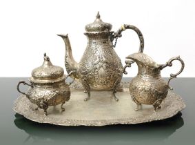 Hand-embossed silver service, Late 19th century